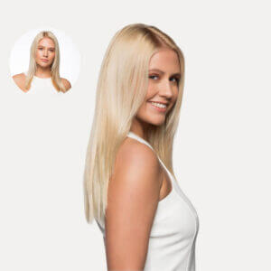 16” one piece straight clip-in hair extension Side view