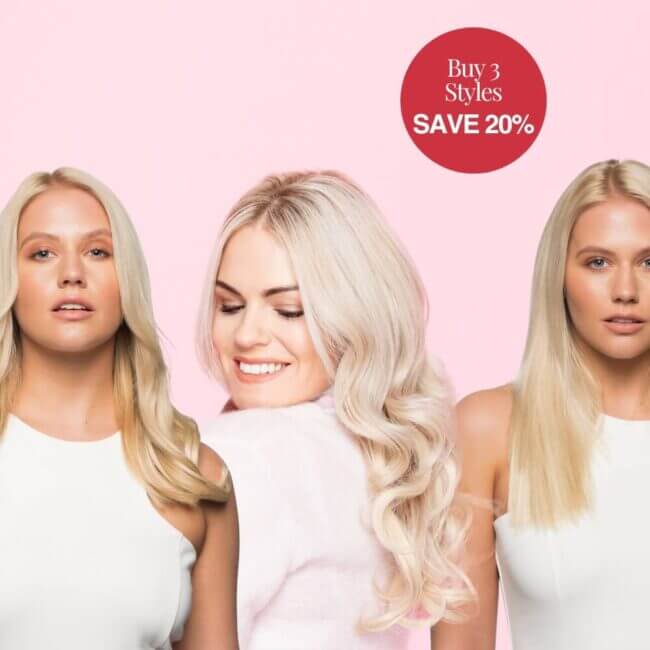 20” one piece trio clip-in hair extensions, three pretty girls blonde hair