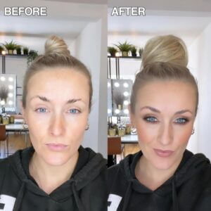 Super easy clip-in mum bun before and after