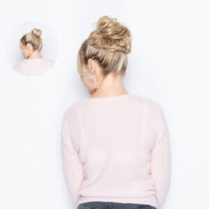 Flicky messy scrunchie bun Back view before and after